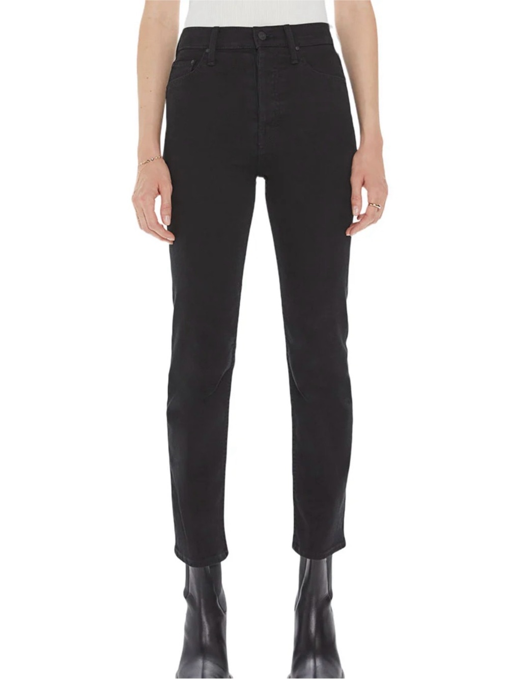 MOTHER Tom Cat Black High-Rise Ankle Slim Jeans